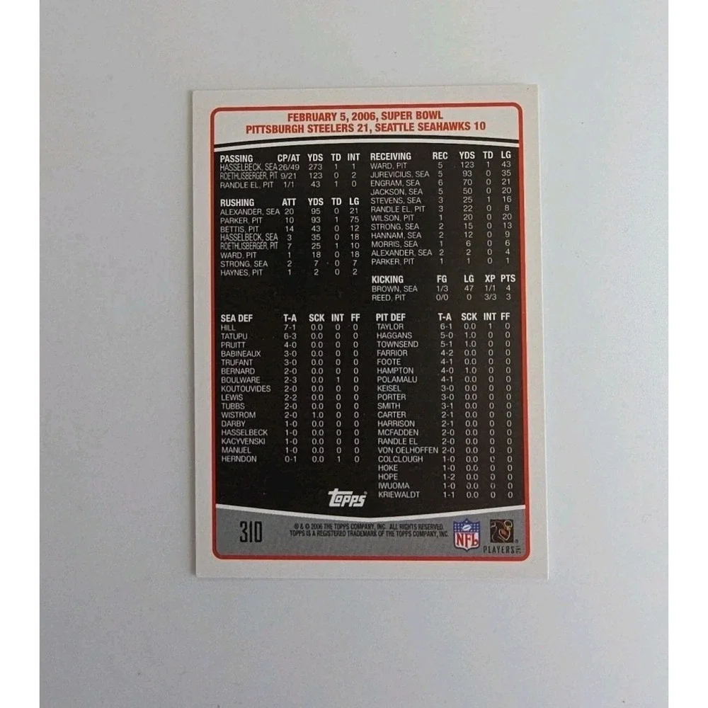 2006 Topps Pittsburgh Steelers Win 5th Super Bowl Ben Roethlisberger #310‎